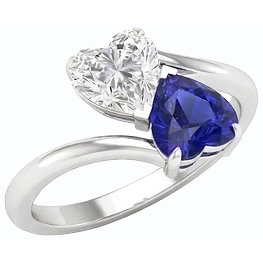 Toi et Moi Heart Blue Sapphire & Natural Earth Mined Diamond Ring 3 Carats 2 Stone Jewellery
