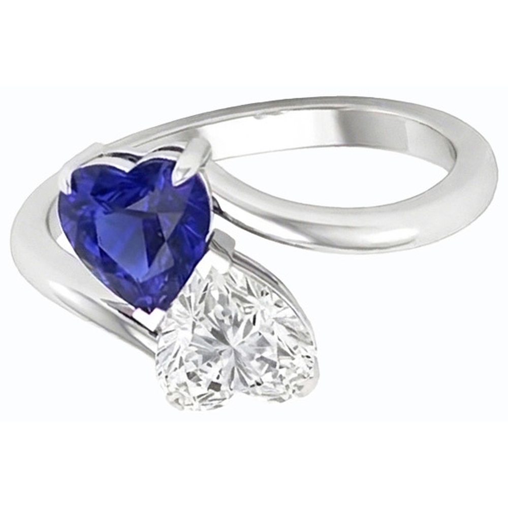 Toi et Moi Heart Blue Sapphire & Natural Earth Mined Diamond Ring 3 Carats 2 Stone Jewellery