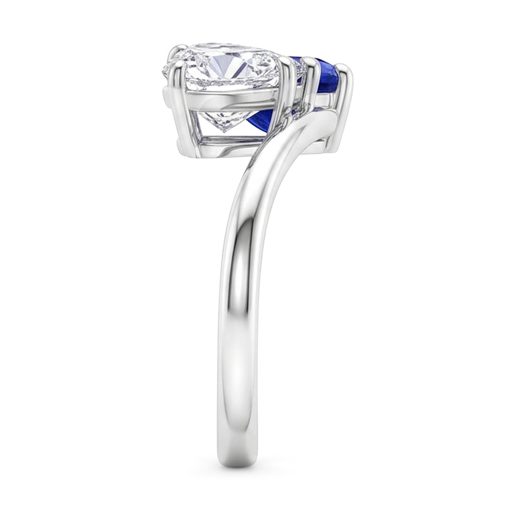 Toi et Moi Heart Blue Sapphire & Natural Earth Mined Diamond Ring 3 Carats 2 Stone Jewellery