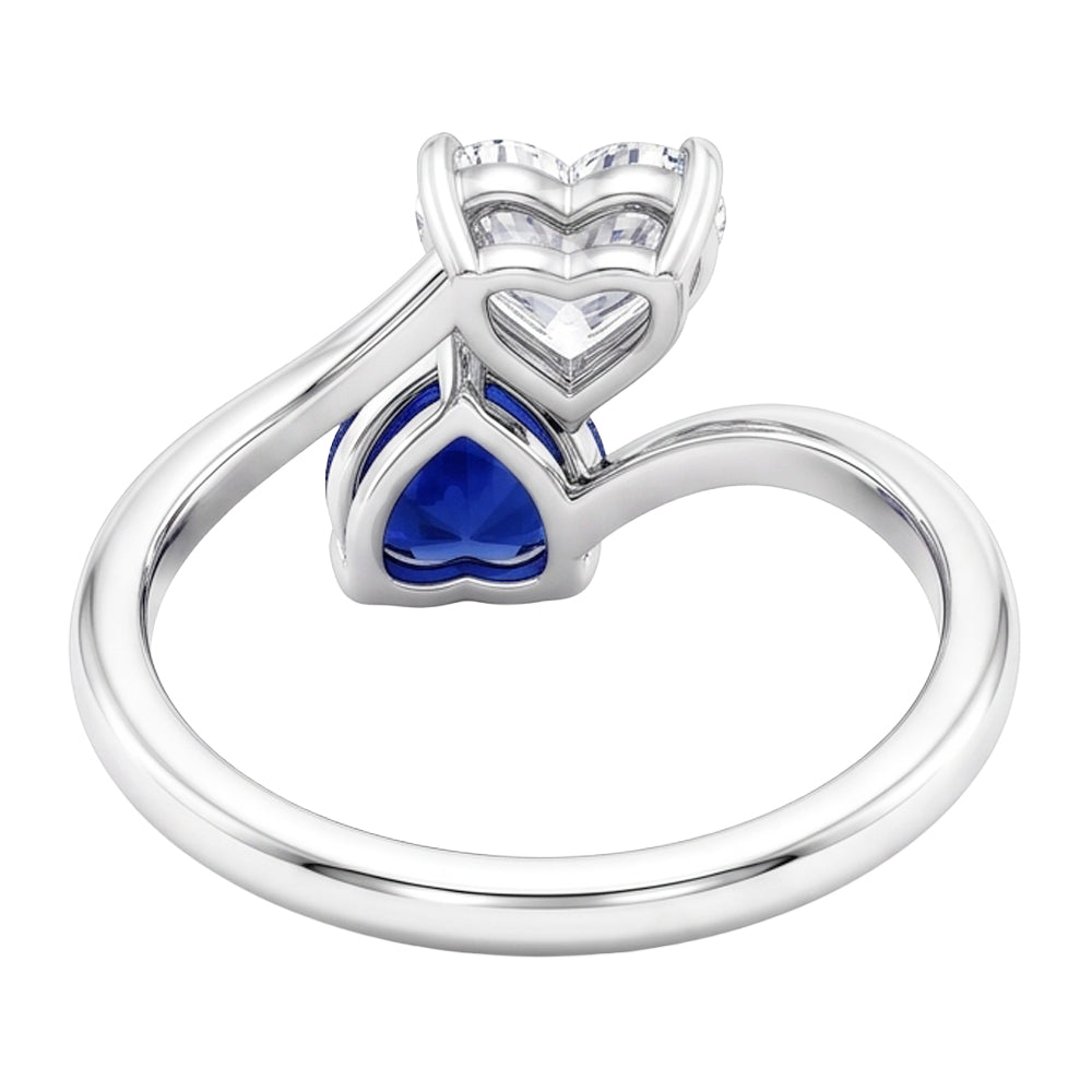 Toi et Moi Heart Blue Sapphire & Natural Earth Mined Diamond Ring 3 Carats 2 Stone Jewellery