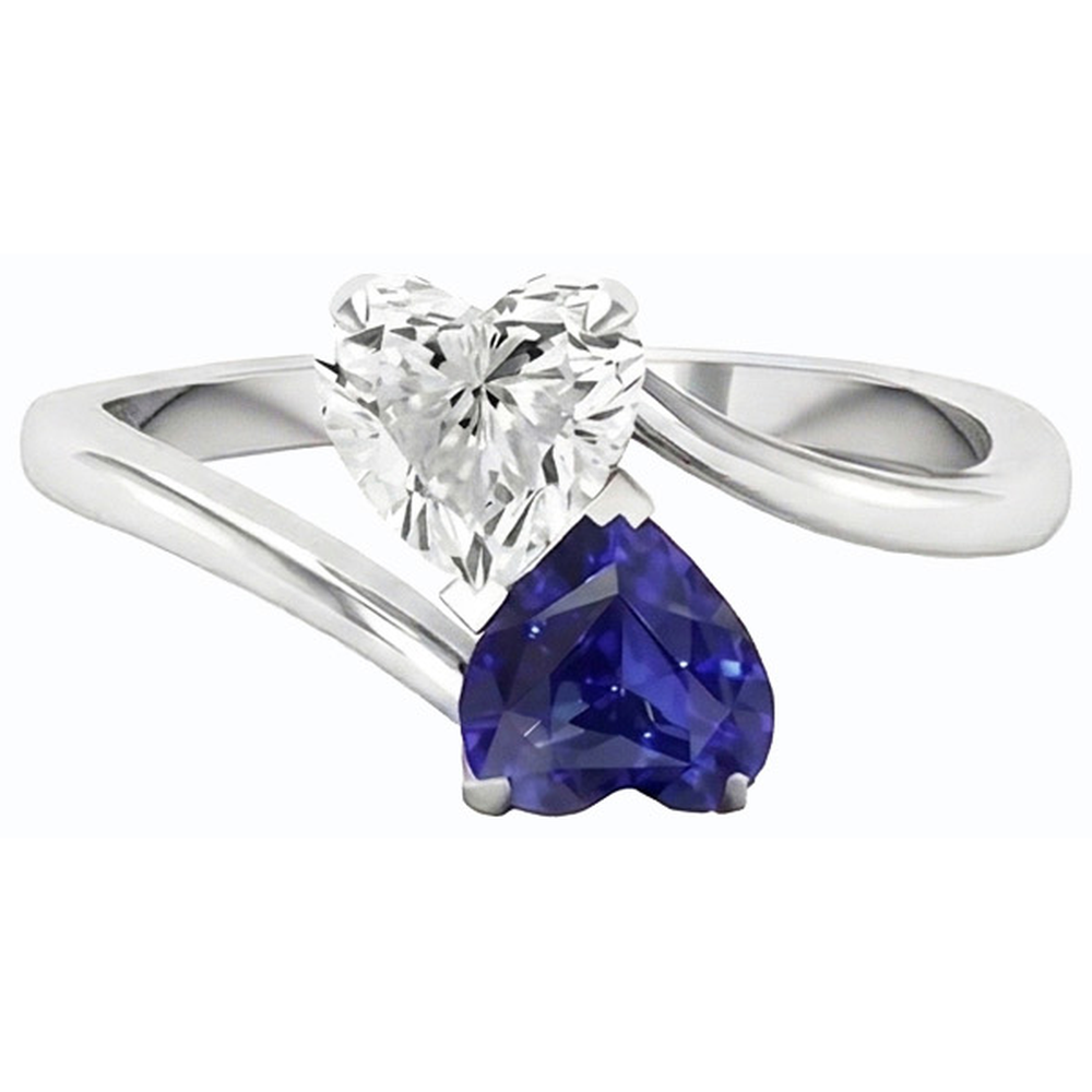 Toi et Moi Heart Blue Sapphire & Natural Earth Mined Diamond Ring 3 Carats 2 Stone Jewellery