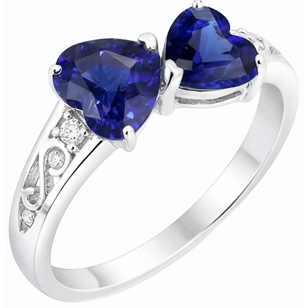 Toi et Moi Heart Ceylon Sapphire Natural Earth Mined Diamond Ring Filigree 2.25 Carats