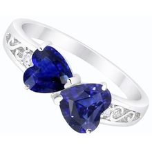 Toi et Moi Heart Ceylon Sapphire Natural Earth Mined Diamond Ring Filigree 2.25 Carats