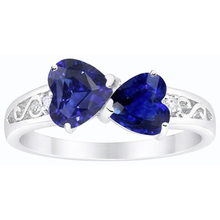 Toi et Moi Heart Ceylon Sapphire Natural Earth Mined Diamond Ring Filigree 2.25 Carats
