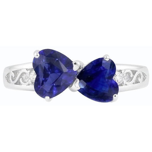 Toi et Moi Heart Ceylon Sapphire Natural Earth Mined Diamond Ring Filigree 2.25 Carats