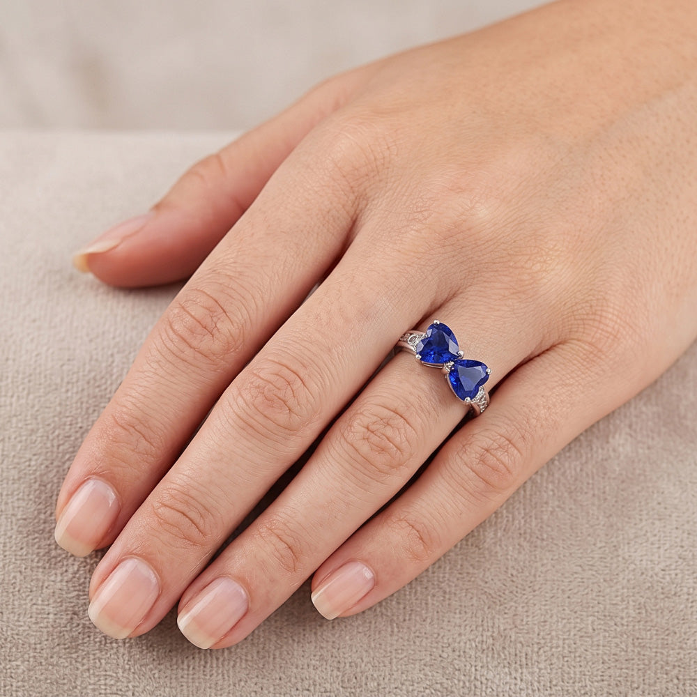 Toi et Moi Heart Ceylon Sapphire Natural Earth Mined Diamond Ring Filigree 2.25 Carats