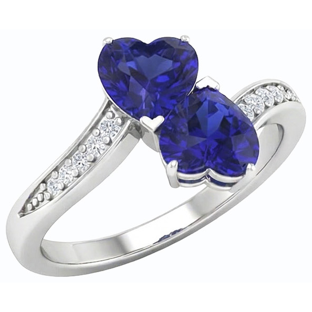 Toi et Moi Heart Gemstone Blue Sapphire Natural Earth Mined Diamond Ring 3.50 Carats