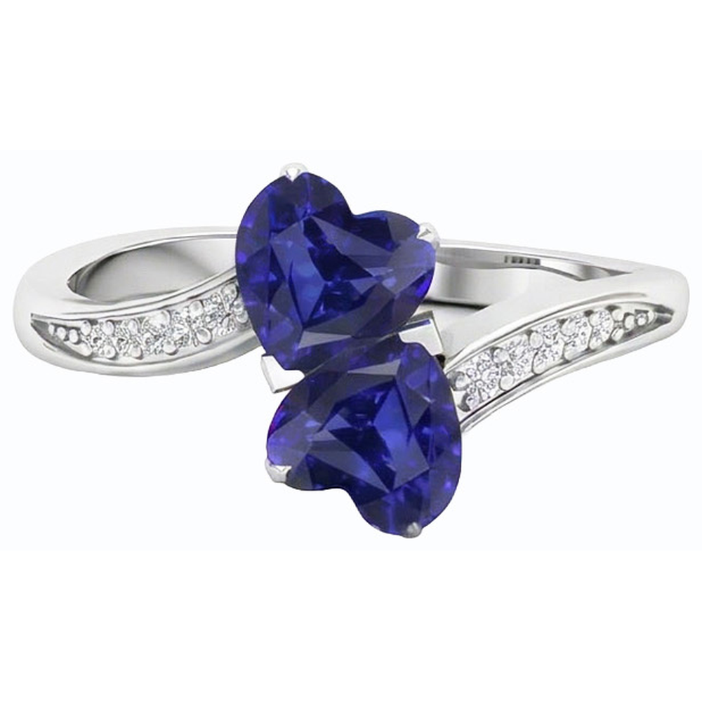 Toi et Moi Heart Gemstone Blue Sapphire Natural Earth Mined Diamond Ring 3.50 Carats