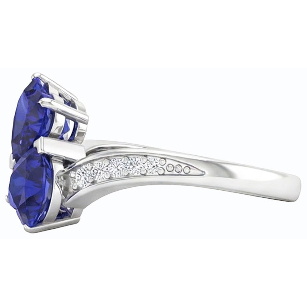 Toi et Moi Heart Gemstone Blue Sapphire Natural Earth Mined Diamond Ring 3.50 Carats