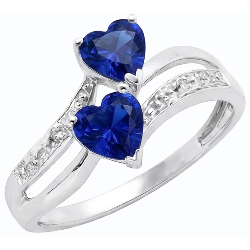 Toi et Moi Heart Gemstone Ceylon Sapphire Natural Earth Mined Diamond Ring 3.50 Carats