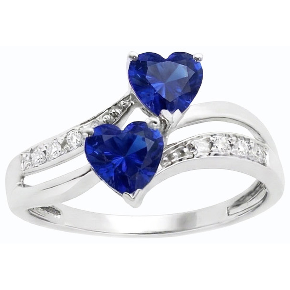 Toi et Moi Heart Gemstone Ceylon Sapphire Natural Earth Mined Diamond Ring 3.50 Carats
