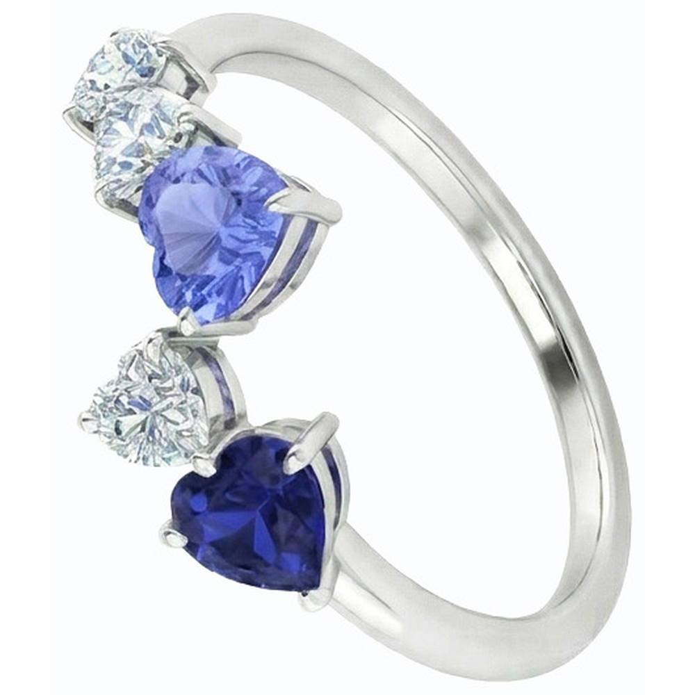 Toi et Moi Heart Natural Earth Mined Diamond & Sapphire Ring 3.50 Carats Women Jewellery