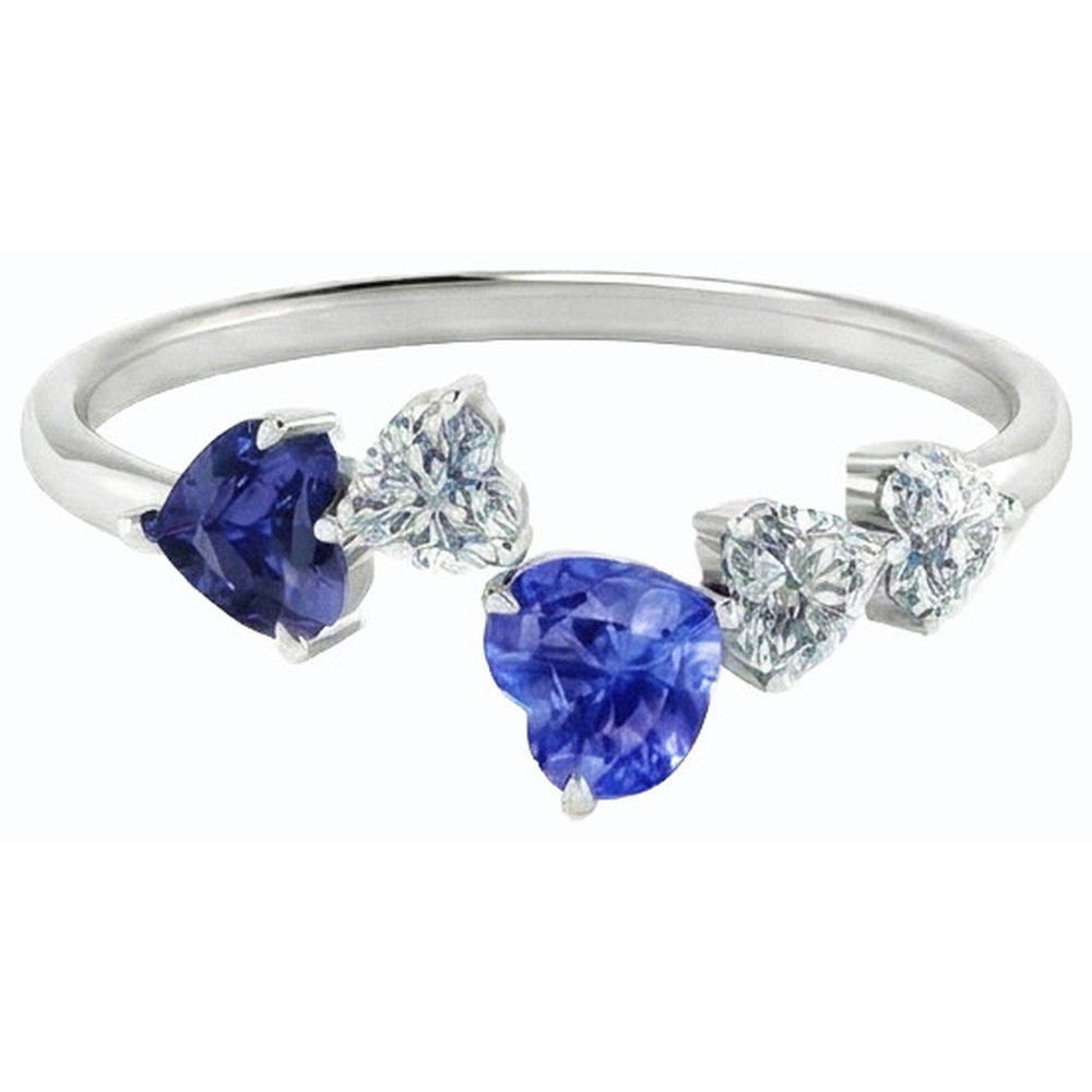 Toi et Moi Heart Natural Earth Mined Diamond & Sapphire Ring 3.50 Carats Women Jewellery