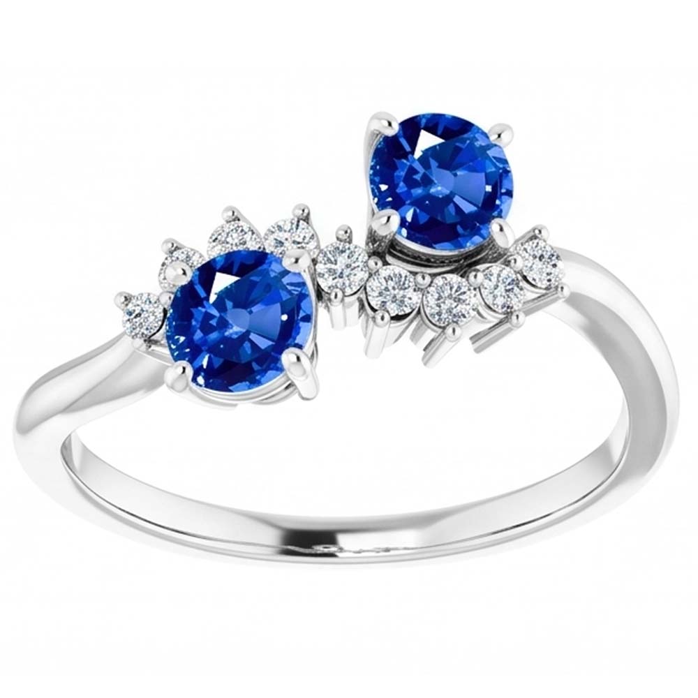 Toi et Moi Natural Earth Mined DIAMOND ( NOT LAB GROWN ) Ring 1.18 Carats Ceylon Sapphire Women Jewellery 14K
