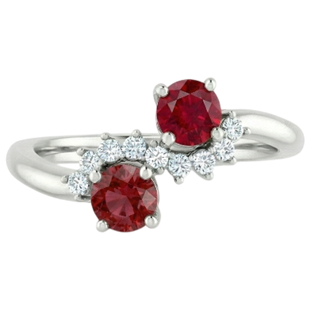 Toi et Moi Natural Earth Mined DIAMOND ( NOT LAB GROWN ) Ruby Ring 1.18 Carats Women White Gold 14K Jewellery