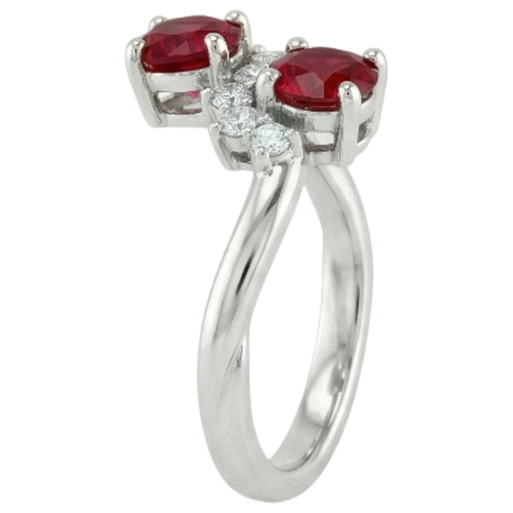 Toi et Moi Natural Earth Mined DIAMOND ( NOT LAB GROWN ) Ruby Ring 1.18 Carats Women White Gold 14K Jewellery