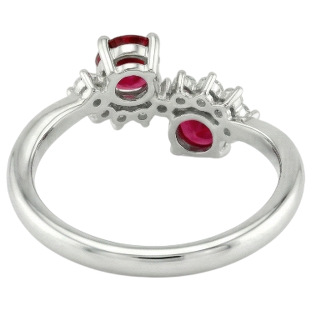 Toi et Moi Natural Earth Mined DIAMOND ( NOT LAB GROWN ) Ruby Ring 1.18 Carats Women White Gold 14K Jewellery