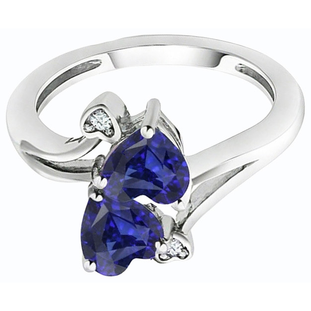 Toi et Moi Natural Earth Mined Diamond Anniversary Blue Heart Sapphire Ring 3.25 Carats