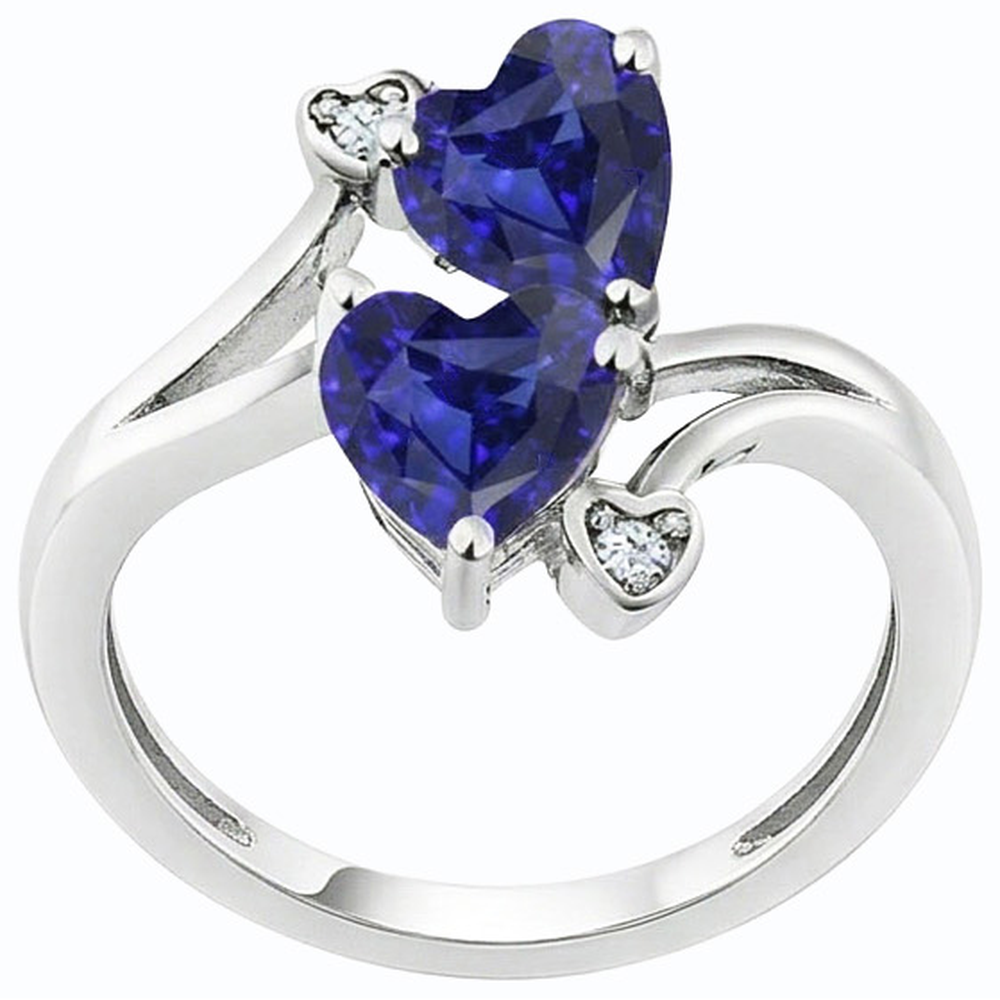 Toi et Moi Natural Earth Mined Diamond Anniversary Blue Heart Sapphire Ring 3.25 Carats