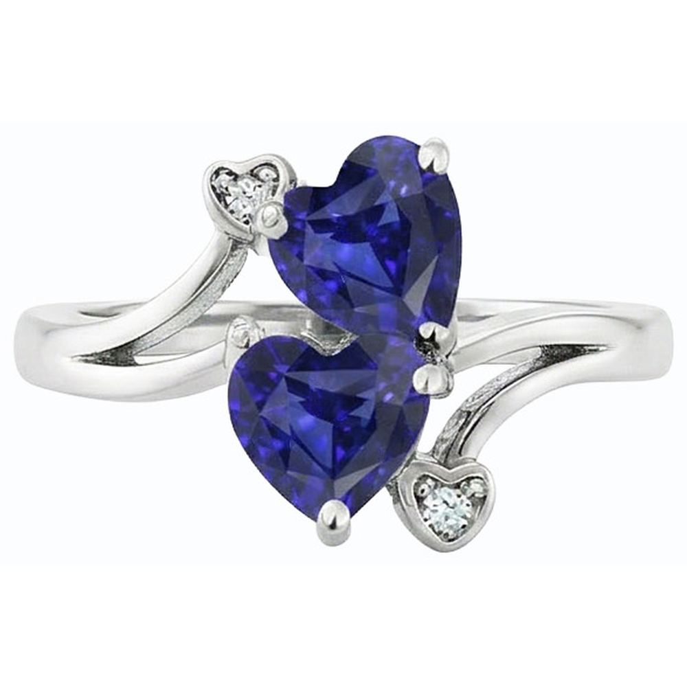 Toi et Moi Natural Earth Mined Diamond Anniversary Blue Heart Sapphire Ring 3.25 Carats