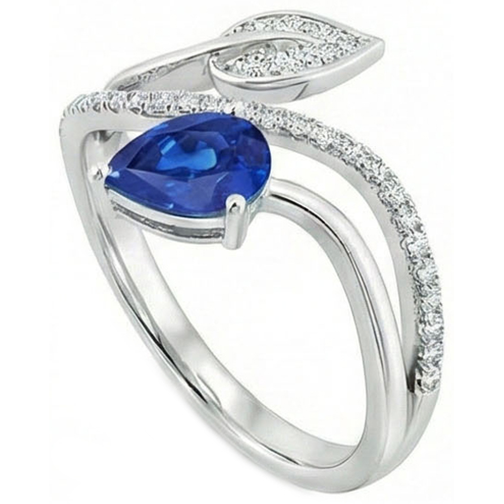 Toi et Moi Natural Earth Mined Diamond Women's Ring Pear Blue Sapphire 4 Carats Leaf Style