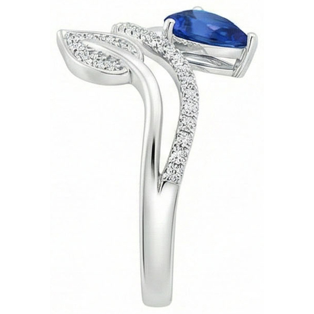 Toi et Moi Natural Earth Mined Diamond Women's Ring Pear Blue Sapphire 4 Carats Leaf Style