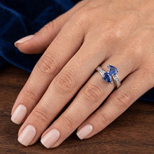 Toi et Moi Pear Ceylon Sapphire 2.20 Carat Natural Earth Mined Diamond Ring White Gold 14K