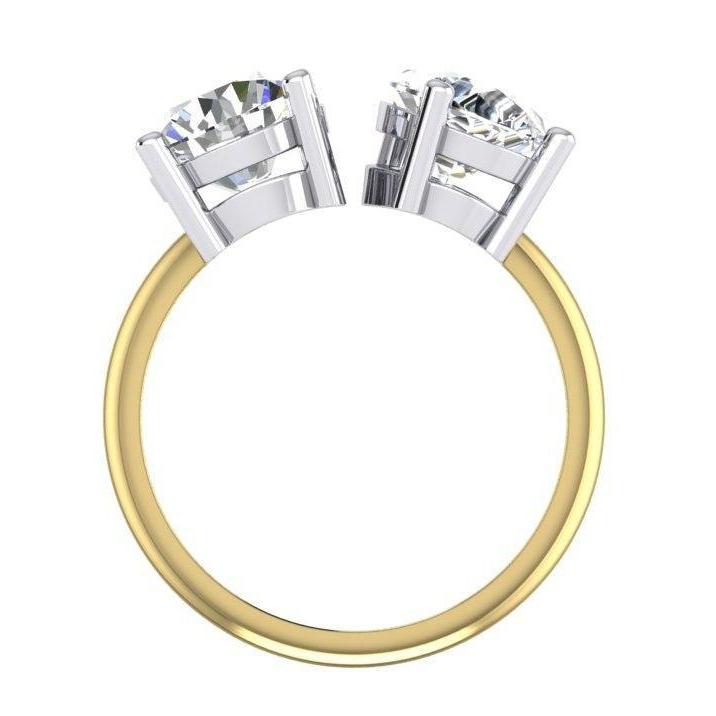 Toi et Moi Pear & Round Diamond Ring 4 Carat Two Tone Gold 14K Jewelry