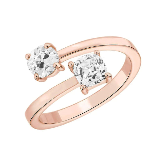 Toi et Moi Round Genuine Old Miner Diamond Wedding Ring Rose Gold 1.75 Carats