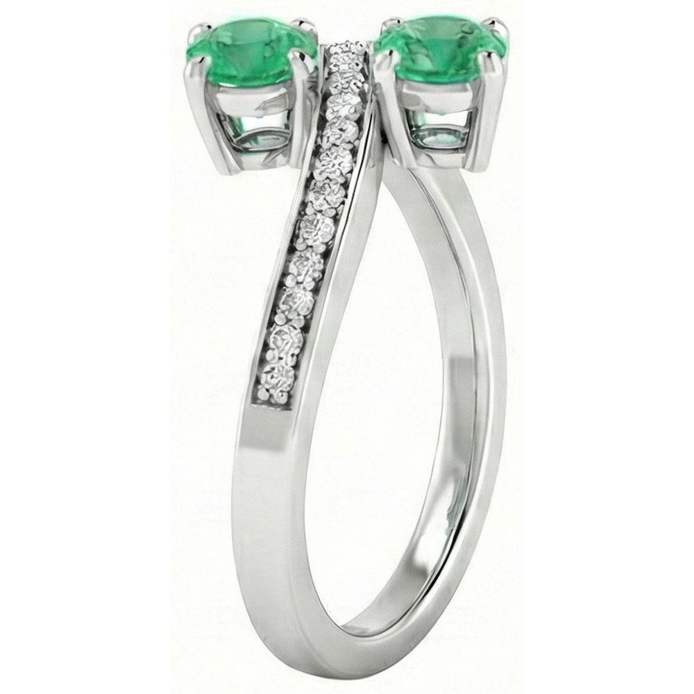 Toi et Moi Round Green Emerald 2.60 Carats Natural Earth Mined Diamond Ring White Gold 14K