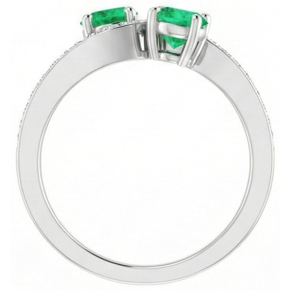 Toi et Moi Round Green Emerald 2.60 Carats Natural Earth Mined Diamond Ring White Gold 14K