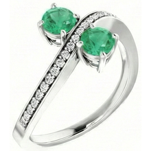 Toi et Moi Round Green Emerald 2.60 Carats Natural Earth Mined Diamond Ring White Gold 14K