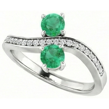 Toi et Moi Round Green Emerald 2.60 Carats Natural Earth Mined Diamond Ring White Gold 14K