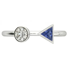 Toi et Moi Round Natural Earth Mined Diamond & Trillion Bezel Set Sapphire Ring 1 Carat