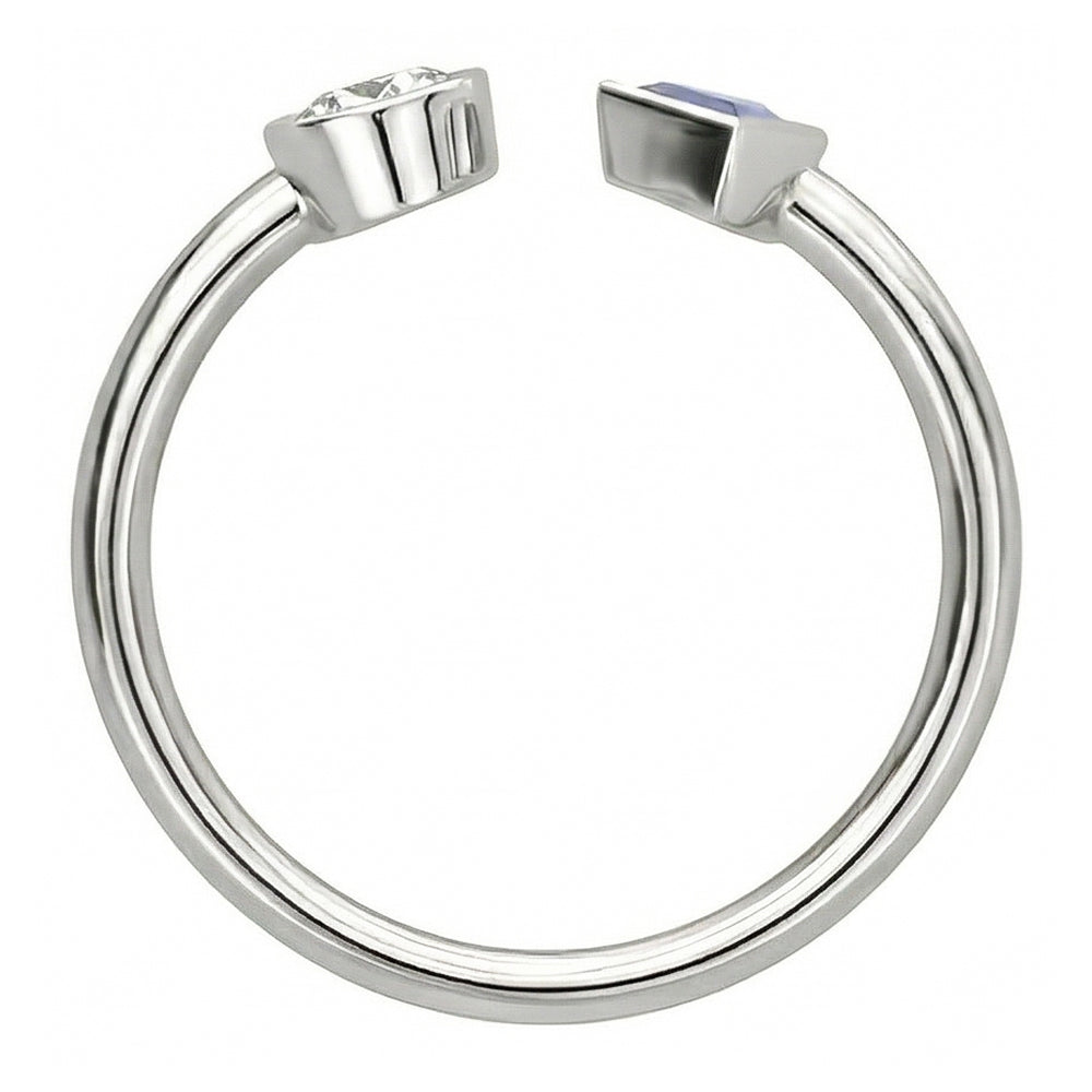 Toi et Moi Round Natural Earth Mined Diamond & Trillion Bezel Set Sapphire Ring 1 Carat