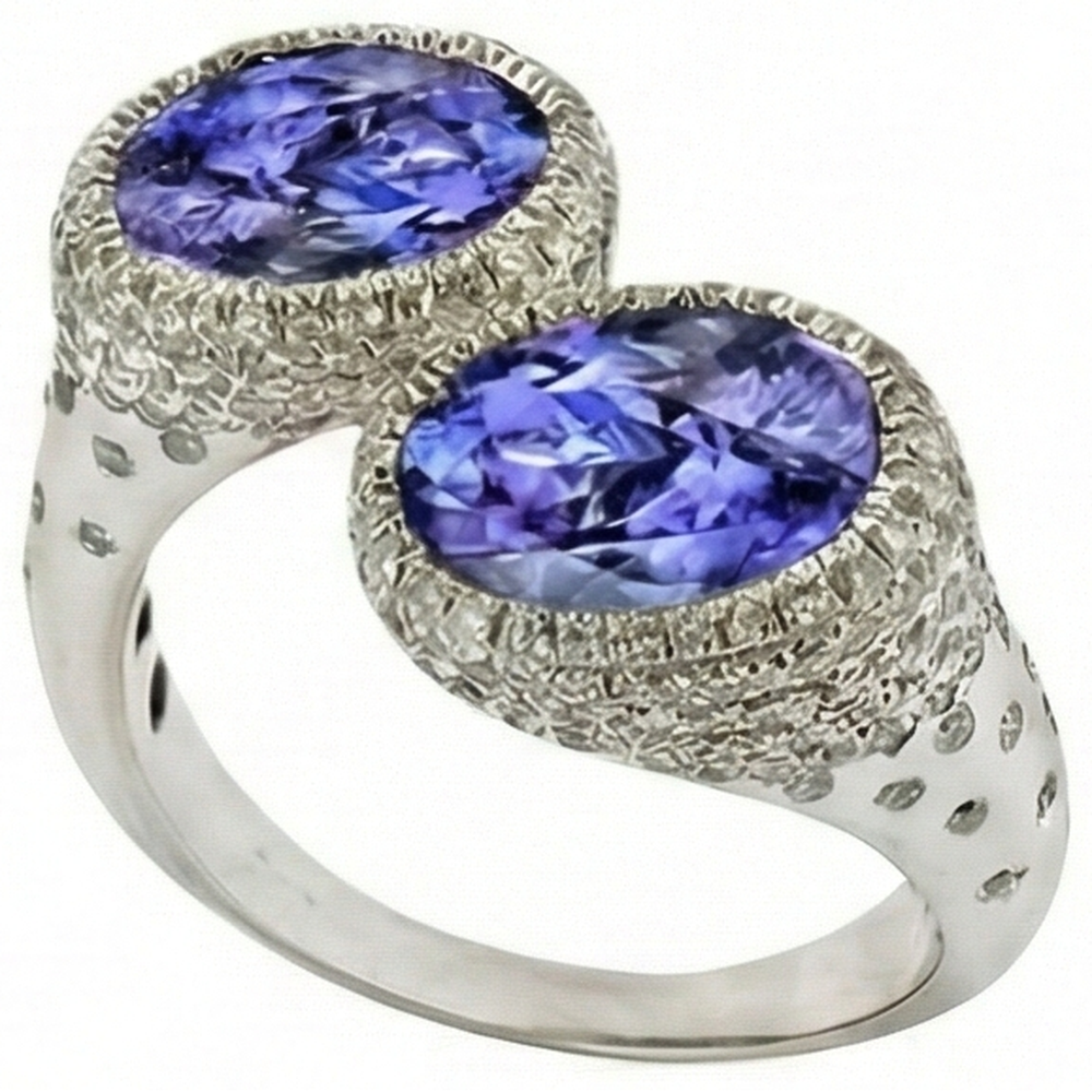 Toi et Moi Tanzanite Solitaire Ring With Natural Earth Mined DIAMOND ( NOT LAB GROWN )s Accents 5.50 Carats