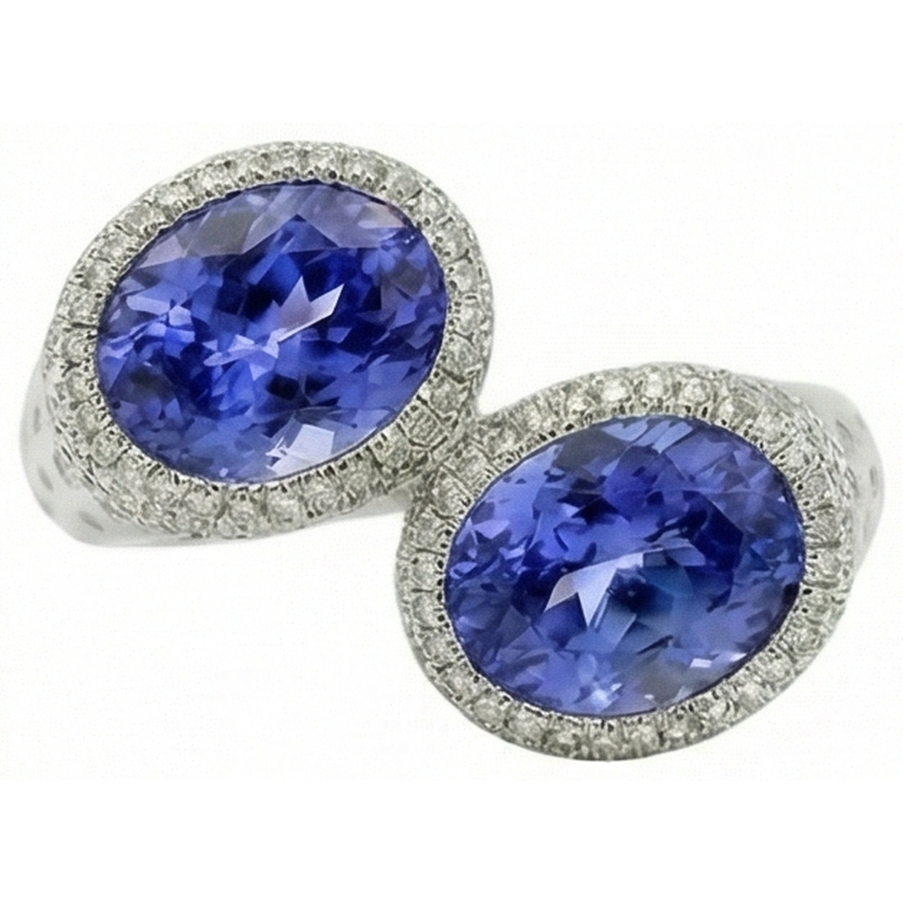 Toi et Moi Tanzanite Solitaire Ring With Natural Earth Mined DIAMOND ( NOT LAB GROWN )s Accents 5.50 Carats