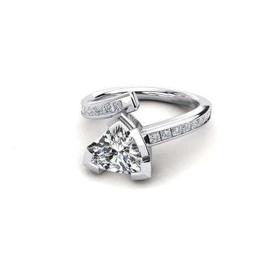 Toi et Moi Trillion And Princess Cut 2.40 Ct Real Diamonds Engagement Ring