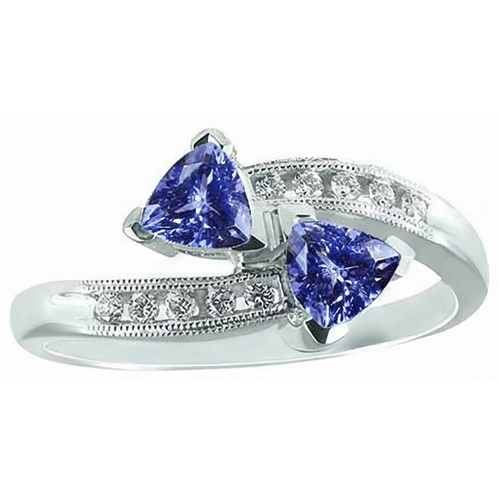 Toi et Moi Trillion Tanzanite And Round Natural Earth Mined DIAMOND ( NOT LAB GROWN )s Ring 2.50 Carats Gold