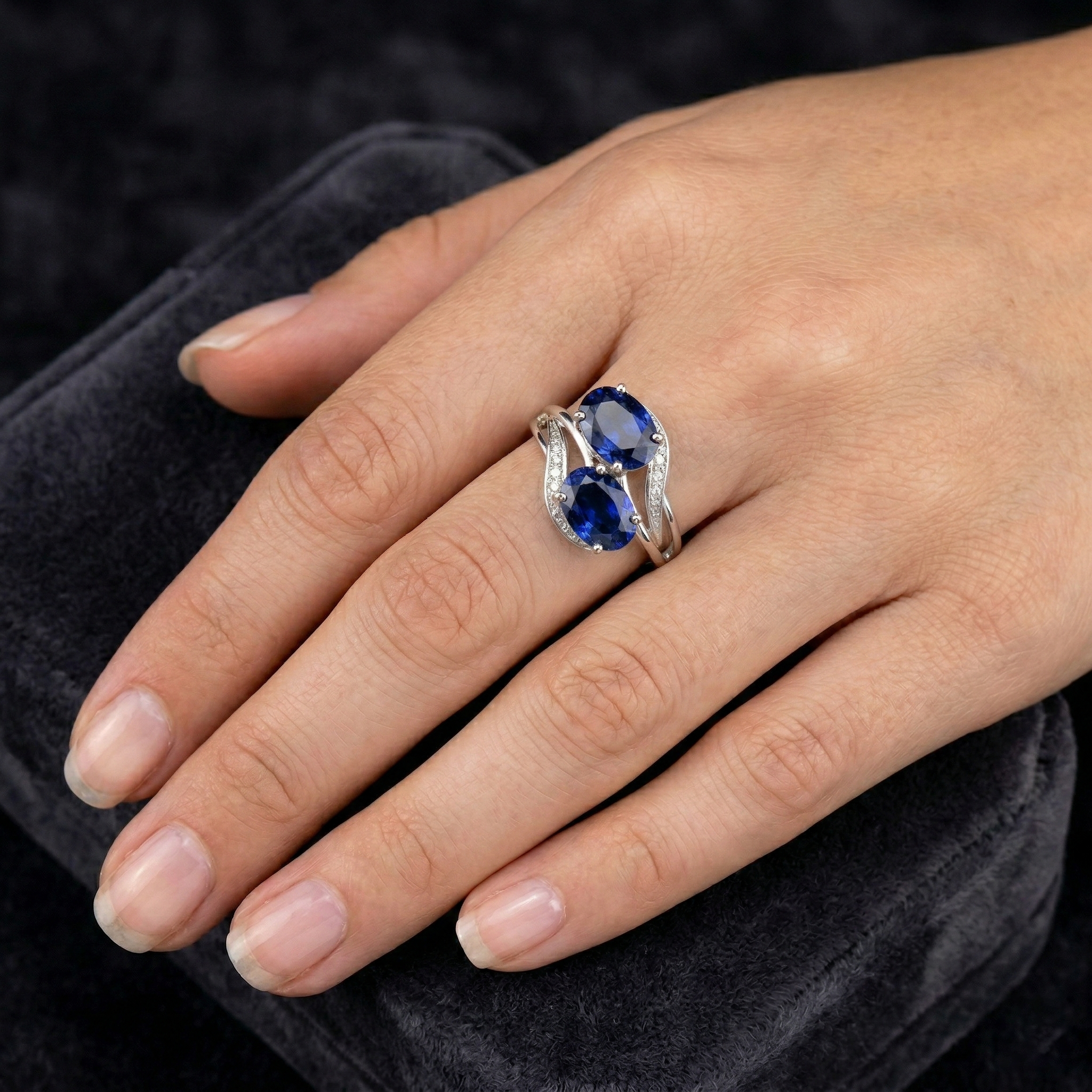 Toi et Moi Antique Style Oval Sri Lankan Sapphire Natural Earth Mined DIAMOND ( NOT LAB GROWN ) Ring 4.50 Ct