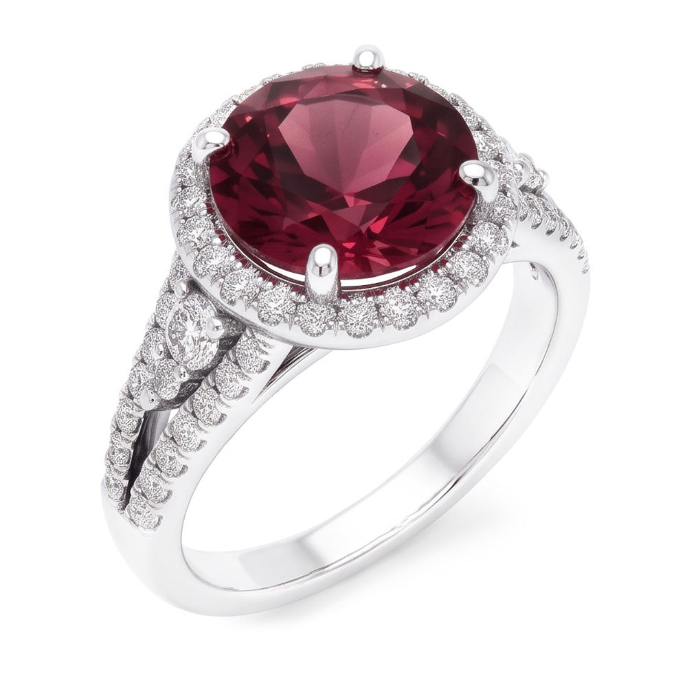 Tourmaline And Natural Earth Mined Diamonds 9 Carats Engagement Ring Gold White 14K