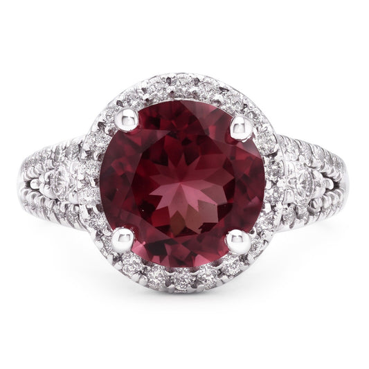 Tourmaline And Natural Earth Mined Diamonds 9 Carats Engagement Ring Gold White 14K