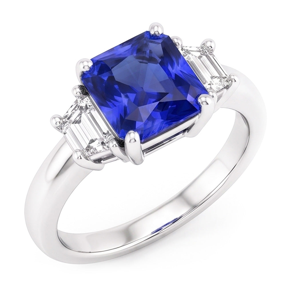 Trapezoid Natural Earth Mined Diamond 3 Stone Radiant Shaped Ring Jewellery 2.50 Carats