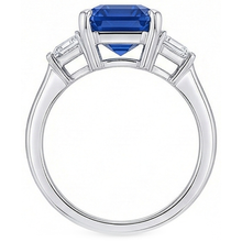 Trapezoid Natural Earth Mined Diamond 3 Stone Ring 3.50 Carats Emerald Srilankan Sapphire