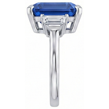 Trapezoid Natural Earth Mined Diamond 3 Stone Ring 3.50 Carats Emerald Srilankan Sapphire
