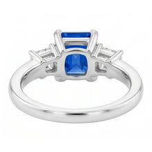Trapezoid Natural Earth Mined Diamond Blue Sapphire Ring Radiant Cut 3 Carats Three Stone