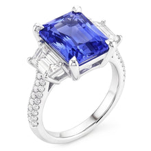 Trapezoid Natural Earth Mined Diamond Sapphire Ring With Accents Gold Pave Set 4.50 Carats