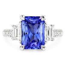 Trapezoid Natural Earth Mined Diamond Sapphire Ring With Accents Gold Pave Set 4.50 Carats