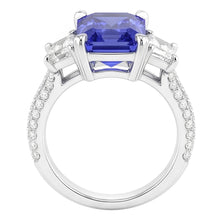 Trapezoid Natural Earth Mined Diamond Sapphire Ring With Accents Gold Pave Set 4.50 Carats