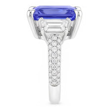Trapezoid Natural Earth Mined Diamond Sapphire Ring With Accents Gold Pave Set 4.50 Carats